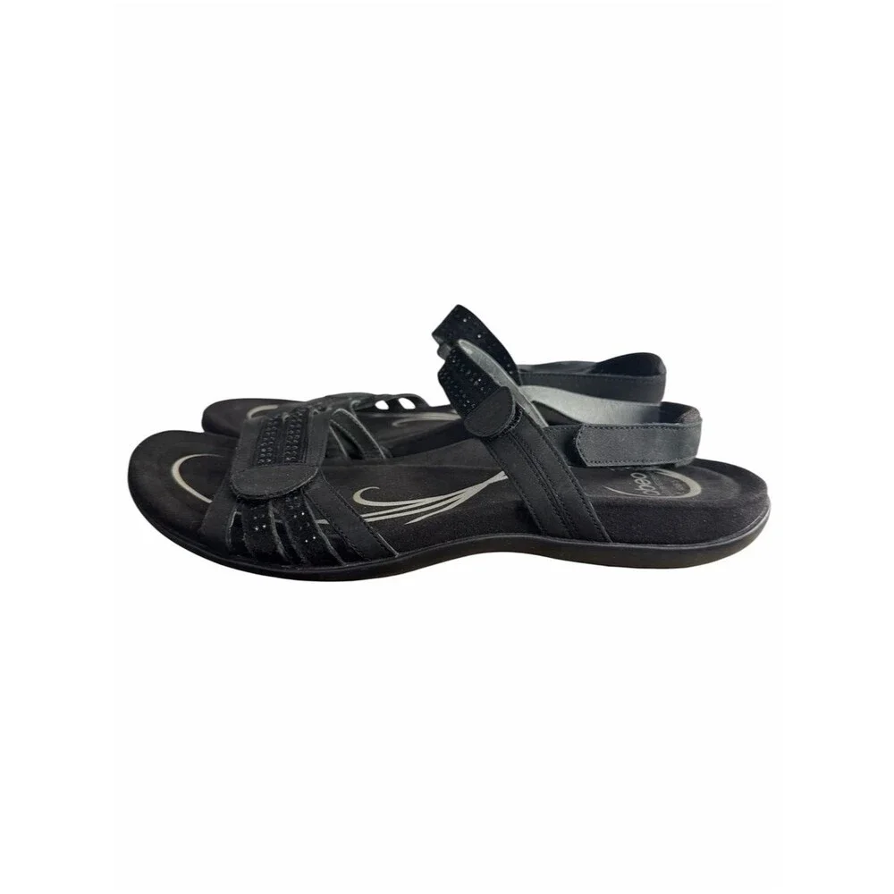 Abeo Brynn Sandals size 8.5N Black Leather Rhinestone Orthotic Comfort Shoes